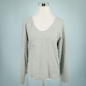 Skin Organic 2 Size Medium M Heather Gray Scoop Long Sleeve Pima Cotton Top NEW